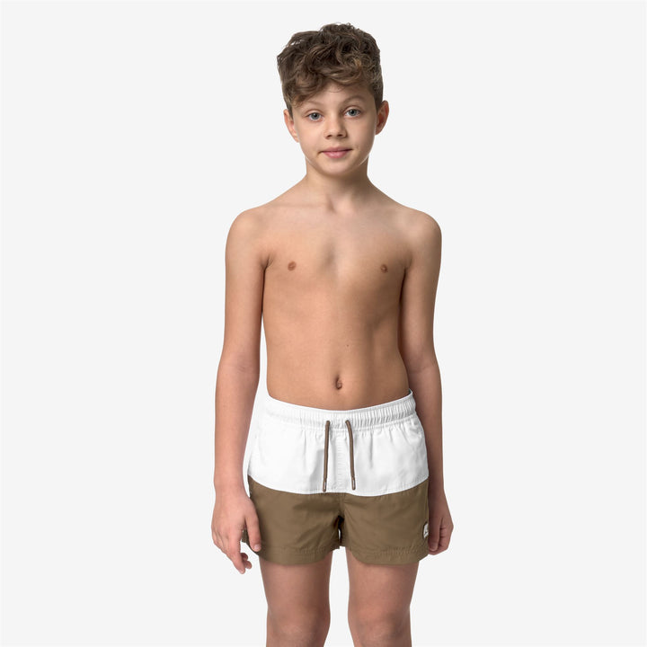 Bathing Suits Boy P. LESLIE Swimming Trunk WHITE-BROWN C Dressed Back (jpg Rgb)		