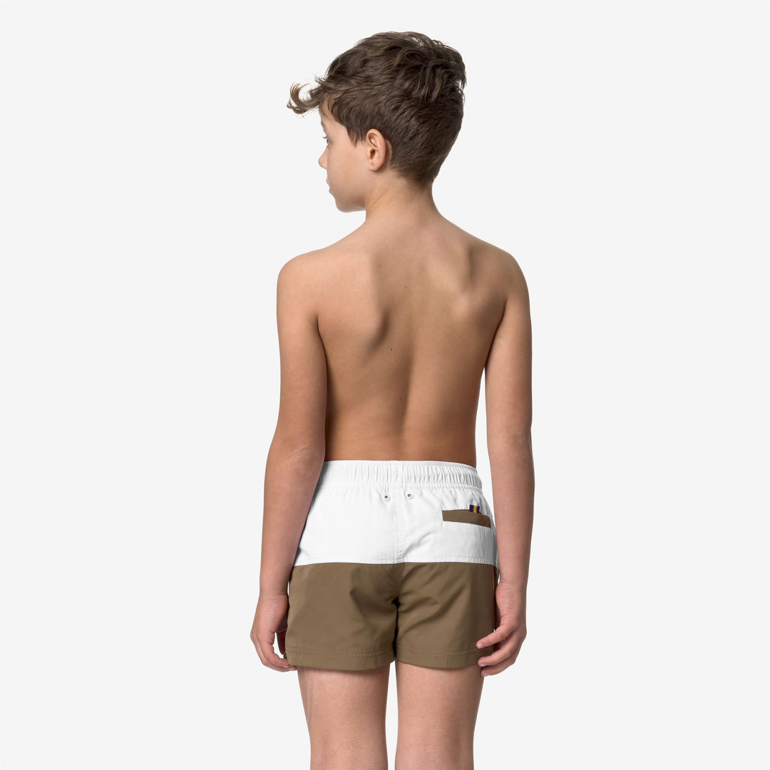 Bathing Suits Boy P. LESLIE Swimming Trunk WHITE-BROWN C Dressed Front Double		