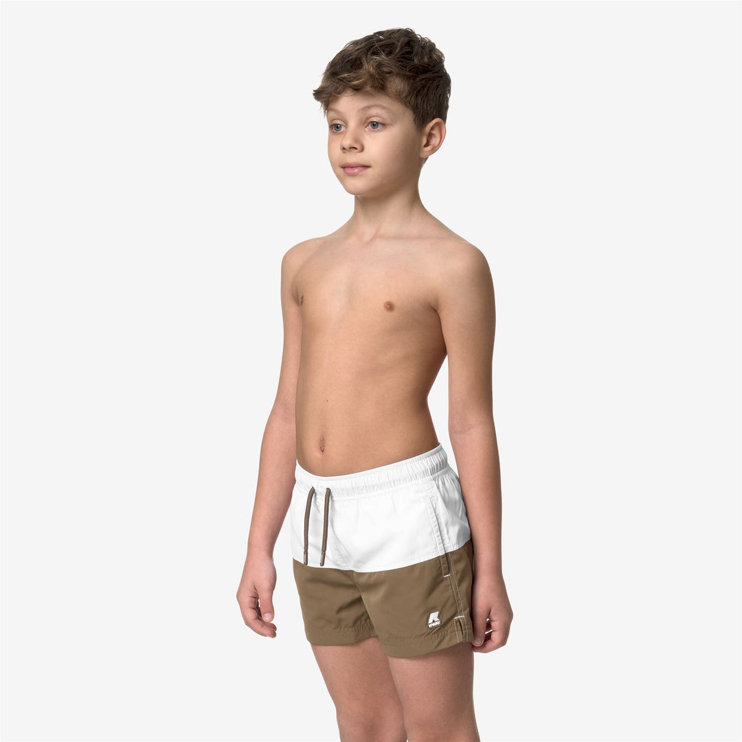 Bathing Suits Boy P. LESLIE Swimming Trunk WHITE-BROWN C Detail (jpg Rgb)			