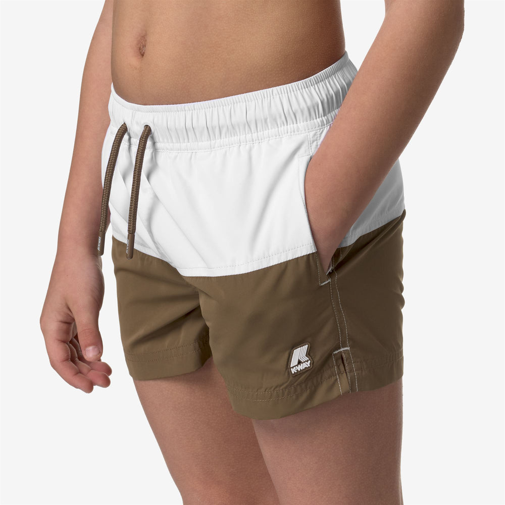 Bathing Suits Boy P. LESLIE Swimming Trunk WHITE-BROWN C Detail Double				