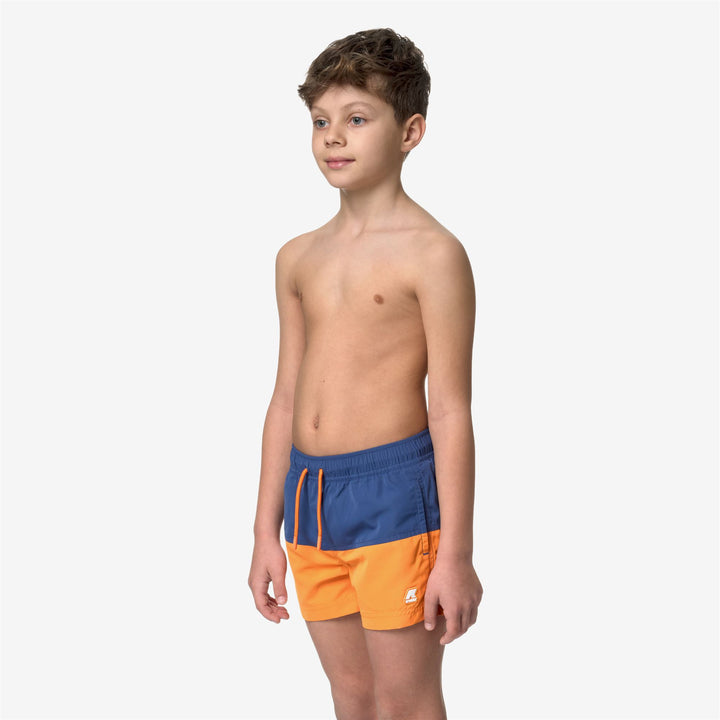 Bathing Suits Boy P. LESLIE Swimming Trunk BLUE FIORD - ORANGE MD Detail (jpg Rgb)			