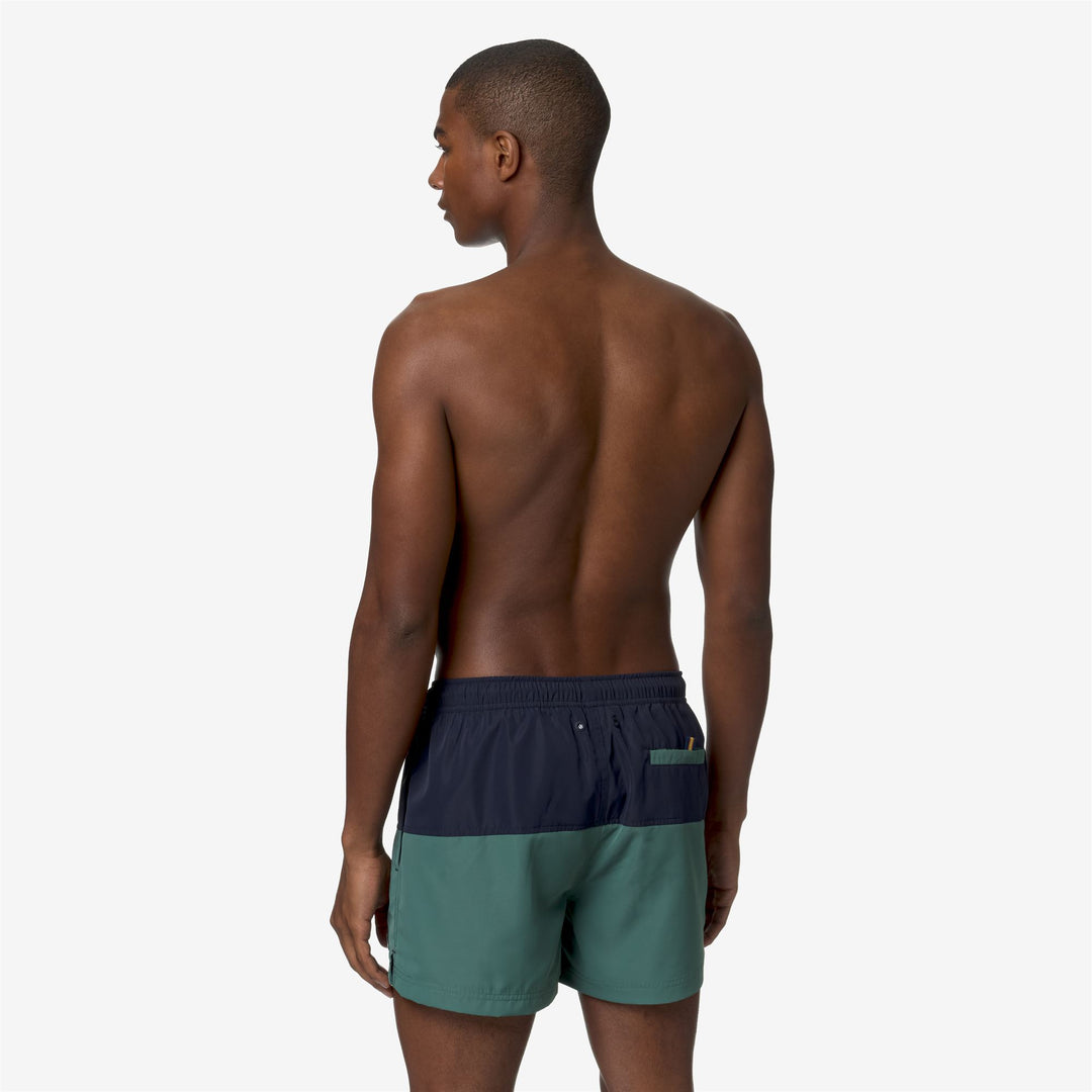 Bathing Suits Man LESLIE Swimming Trunk BLUE D-GREEN P Dressed Front Double		