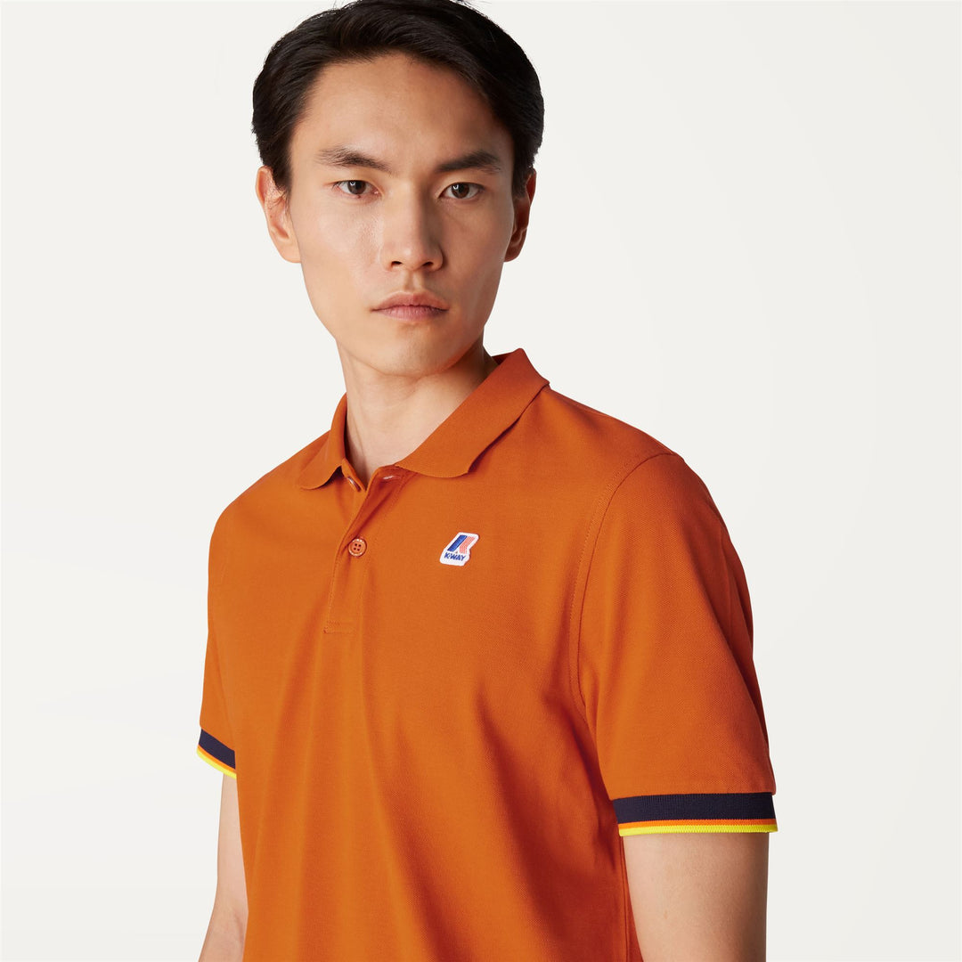 Polo Shirts Man VINCENT CONTRAST STRETCH Polo ORANGE RUST Detail Double				