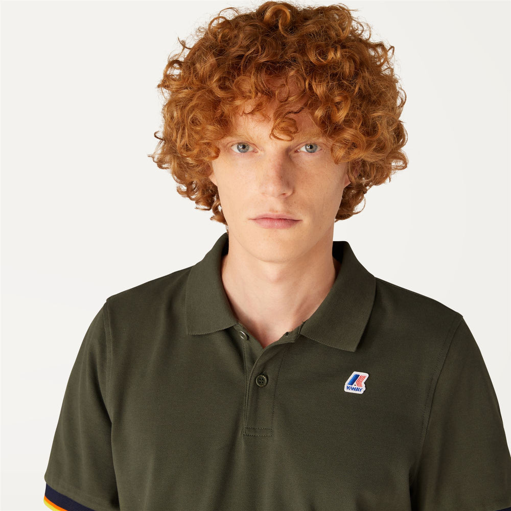 Polo Shirts Man VINCENT CONTRAST STRETCH Polo GREEN BLACKISH Detail Double				
