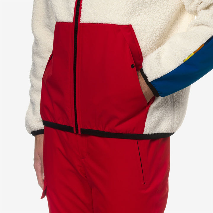 Fleece Man SELCHE Jacket WHITE G-RED-BLUE R Detail Double				