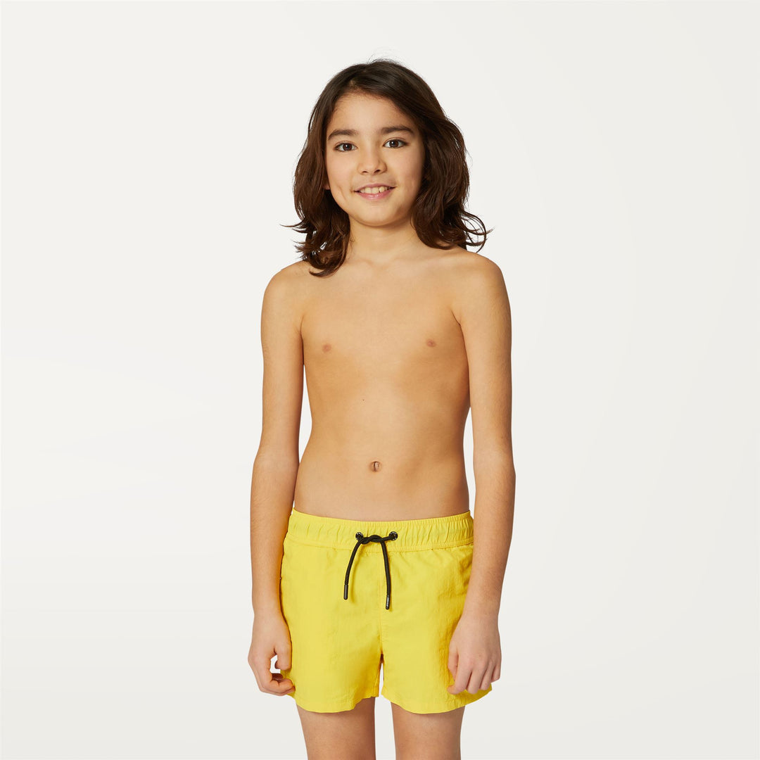 Bathing Suits Boy P. LE VRAI OLIVIER Swimming Trunk YELLOW DK Dressed Back (jpg Rgb)		