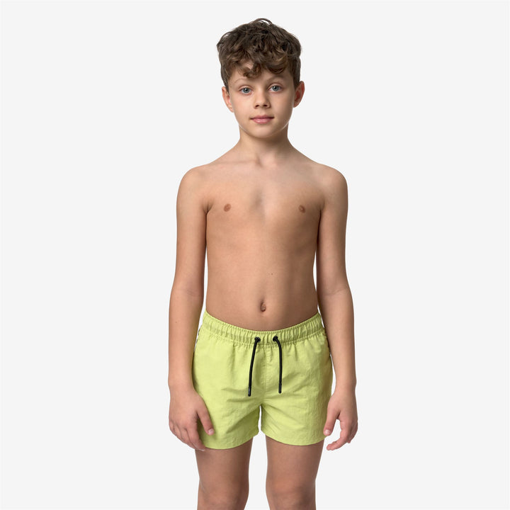 Bathing Suits Boy P. LE VRAI OLIVIER Swimming Trunk GREEN CELERY Dressed Back (jpg Rgb)		