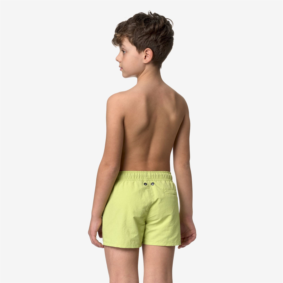 Bathing Suits Boy P. LE VRAI OLIVIER Swimming Trunk GREEN CELERY Dressed Front Double		