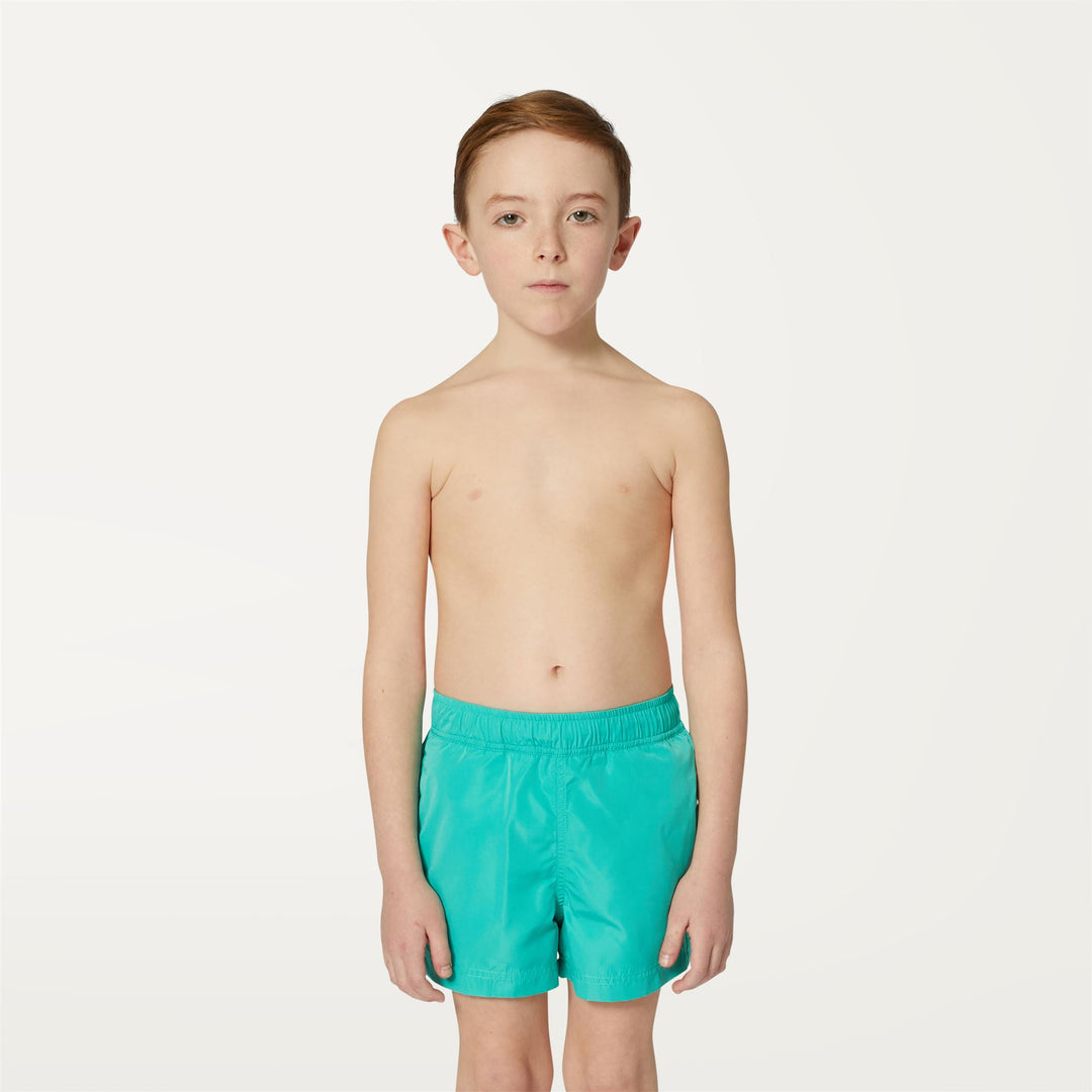 Bathing Suits Boy P. HAZEL Swimming Trunk GREEN MARINE Dressed Back (jpg Rgb)		