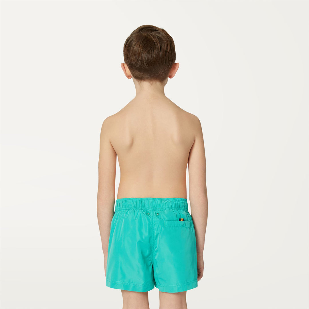 Bathing Suits Boy P. HAZEL Swimming Trunk GREEN MARINE Dressed Front Double		