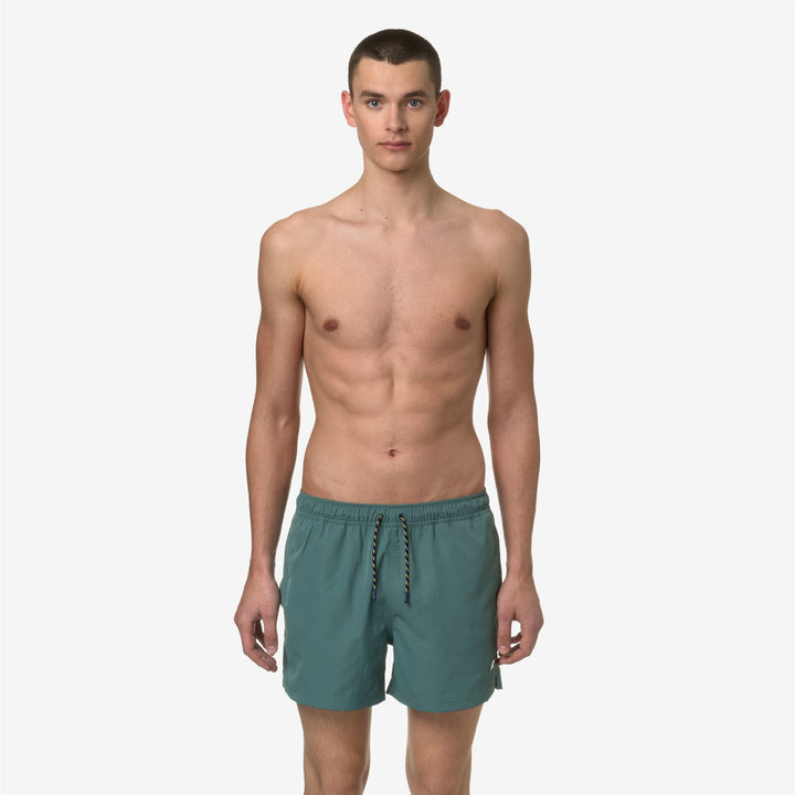 Bathing Suits Man HAZEL Swimming Trunk GREEN PALM Dressed Back (jpg Rgb)		