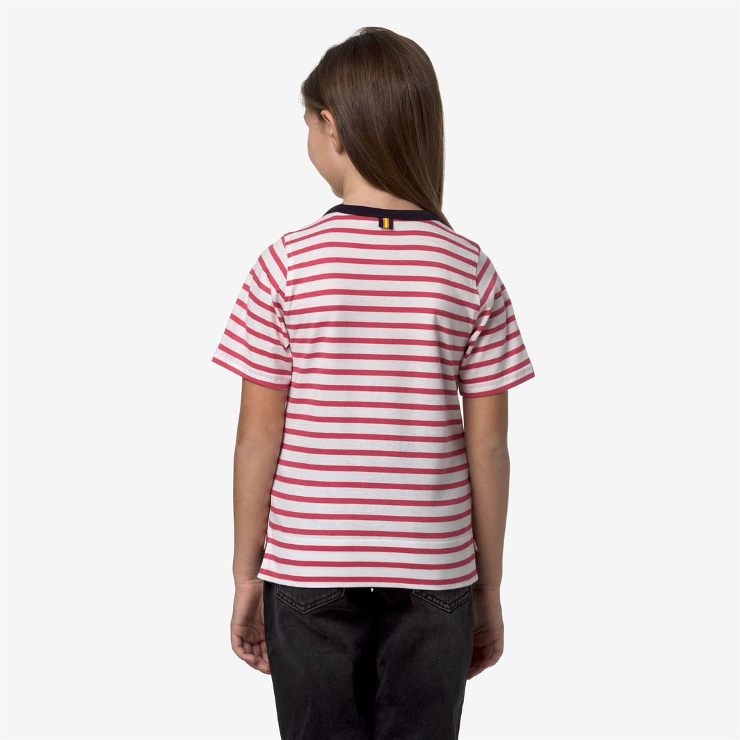 T-ShirtsTop Girl P. EMELI STRIPES T-Shirt WHITE-PINK D-BLUE Dressed Front Double		
