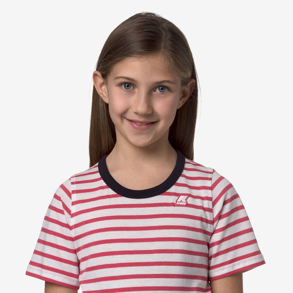 T-ShirtsTop Girl P. EMELI STRIPES T-Shirt WHITE-PINK D-BLUE Detail Double				