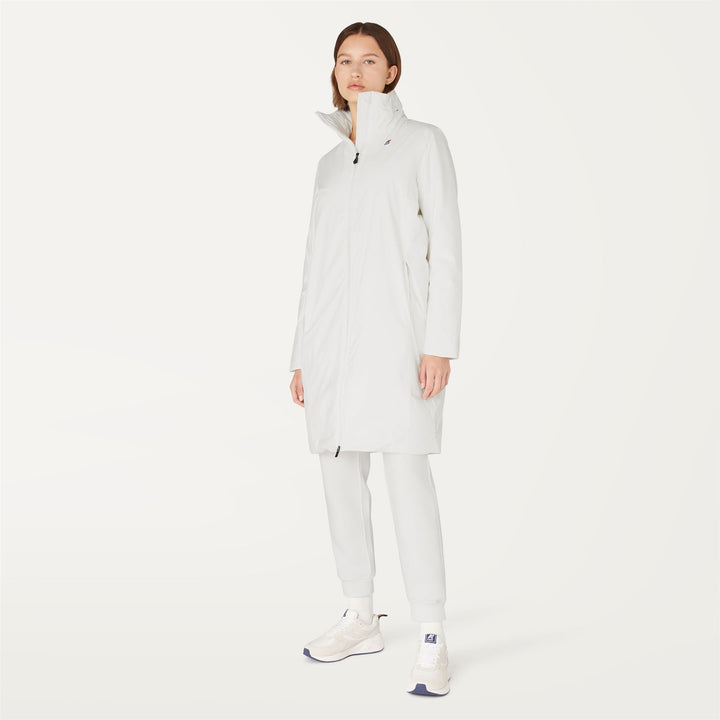 Jackets Woman JOLIE WARM PAPER SATIN 3/4 Length WHITE Dressed Back (jpg Rgb)		