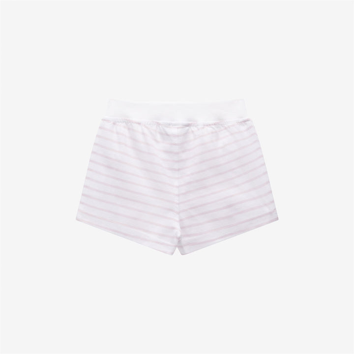 Shorts Kid unisex E. NOISETTE STRIPES Sport  Shorts WHITE - PINK ROSE Dressed Front (jpg Rgb)	