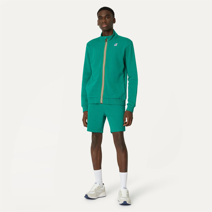 Shorts Unisex LE VRAI DORIAN POLY COTTON Sport  Shorts GREEN Dressed Back (jpg Rgb)		