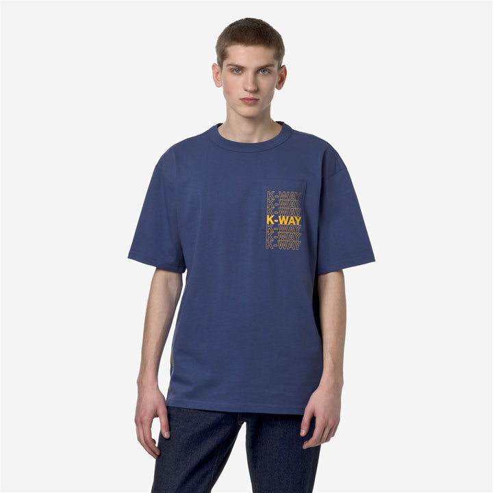 T-ShirtsTop Man FANTOME K-WAY LETTERING T-Shirt BLUE FIORD - YELLOW MIMOSA Dressed Back (jpg Rgb)		