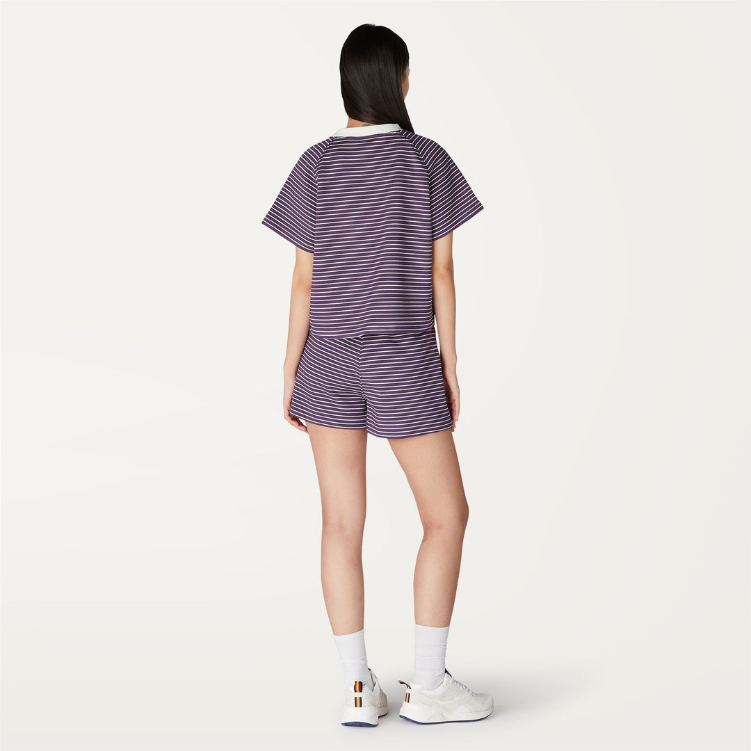 T-ShirtsTop Woman GUENDALINE LIGHT SPACER STRIPES T-Shirt WHITE - VIOLET Dressed Front Double		
