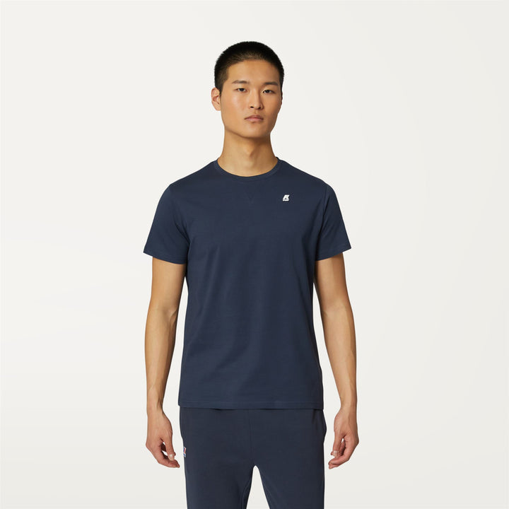 T-ShirtsTop Man EDWING ROUND SLEEVES THREE PACK T-Shirt BLUE D-ORANGE-YELLOW Dressed Back (jpg Rgb)		