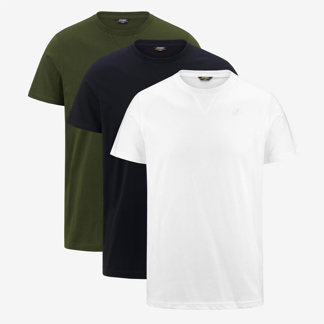 T-ShirtsTop Man EDWING ROUND SLEEVES THREE PACK T-Shirt WHITE-BLUE D-GREEN C Photo (jpg Rgb)			