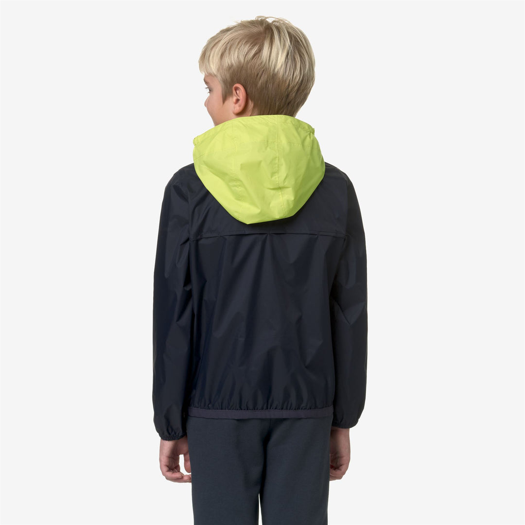 Jackets Kid unisex P. LE VRAI 3.0 CLAUDE Mid BLUE DEPTH - GREEN CELERY Dressed Front Double		
