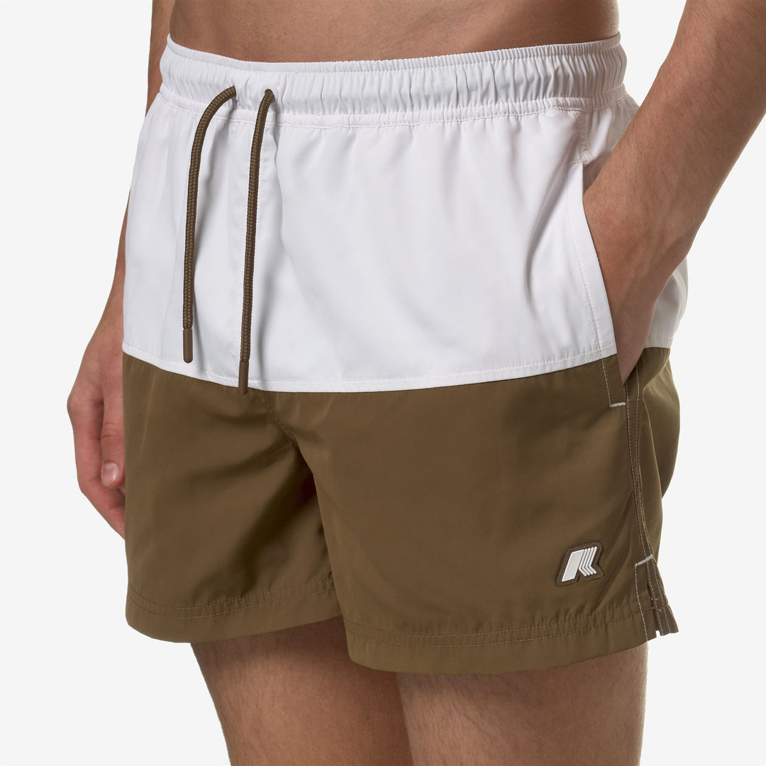 Bathing Suits Man LESLIE Swimming Trunk WHITE-BROWN C Detail Double				