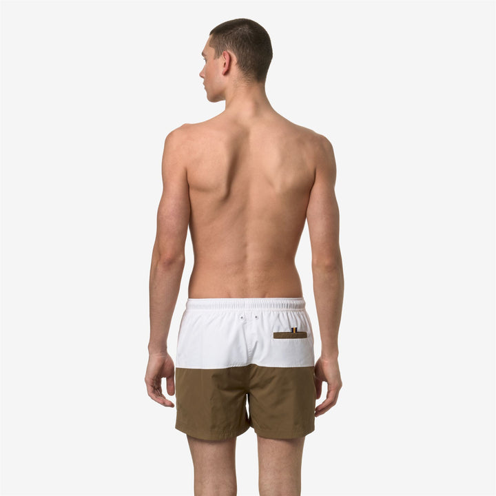 Bathing Suits Man LESLIE Swimming Trunk WHITE-BROWN C Dressed Front Double		