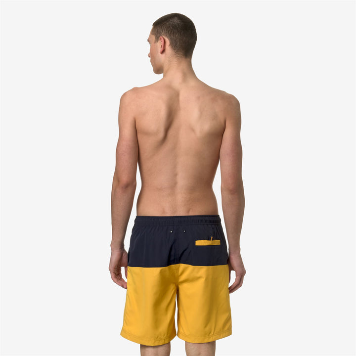 Bathing Suits Man LENON Swimming Trunk BLUE D-YELLOW M Dressed Front Double		