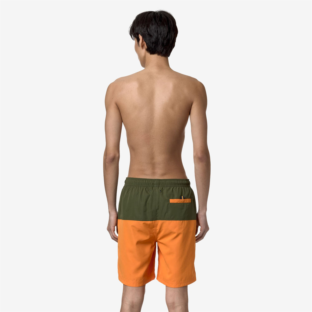 Bathing Suits Man LENON Swimming Trunk GREEN C-ORANGE M Dressed Front Double		