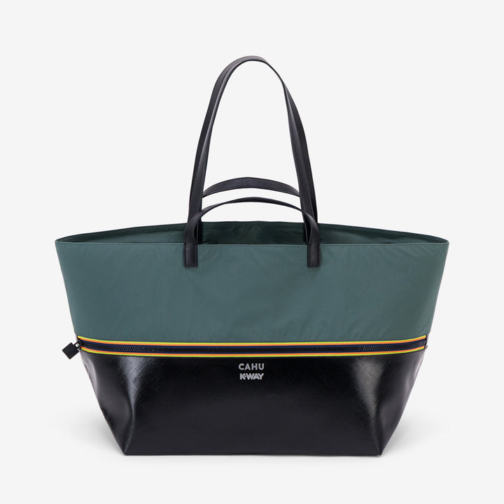 Borsa tote unisex nera e verde con PVC impermeabile e nylon 1