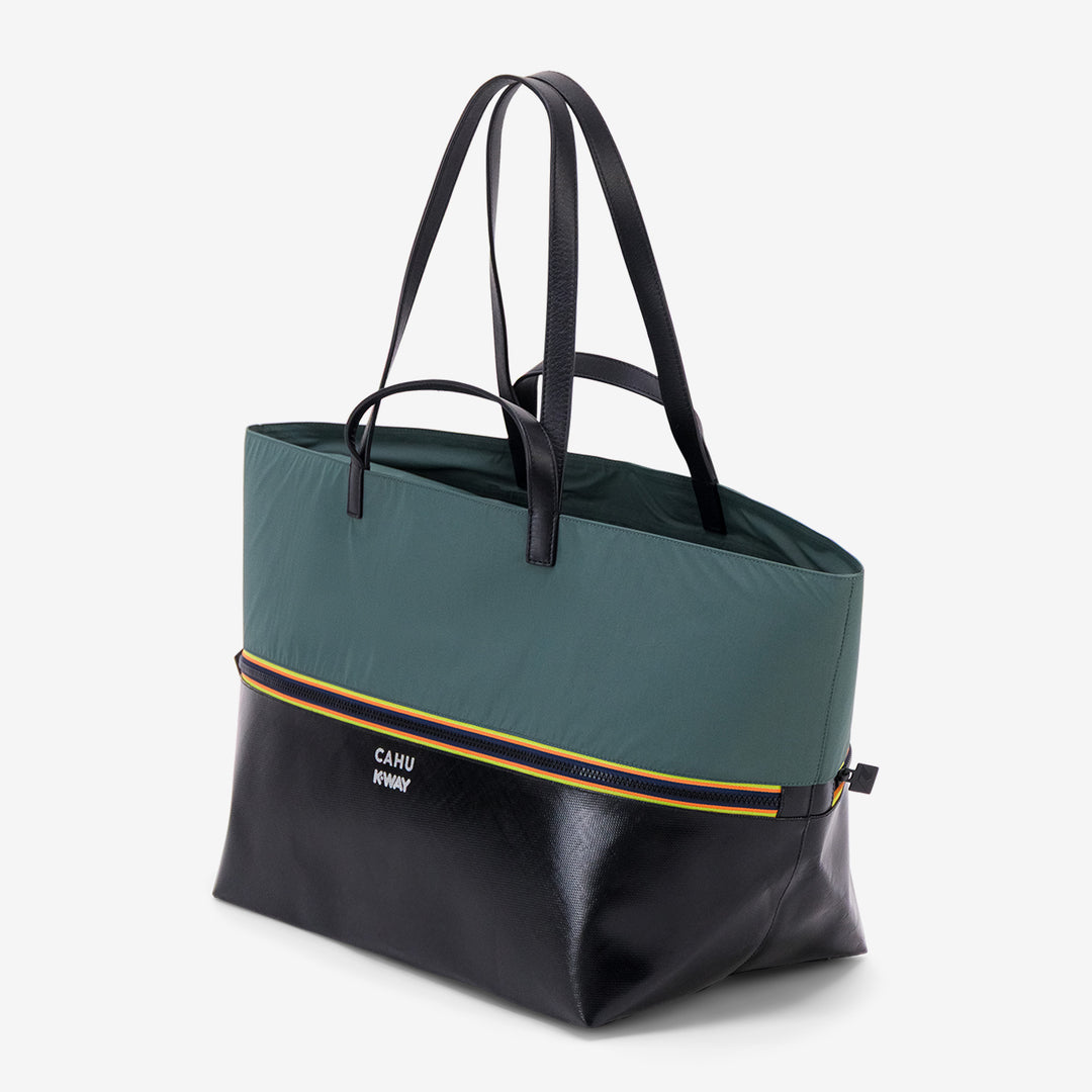 Borsa tote unisex nera e verde con PVC impermeabile e nylon main