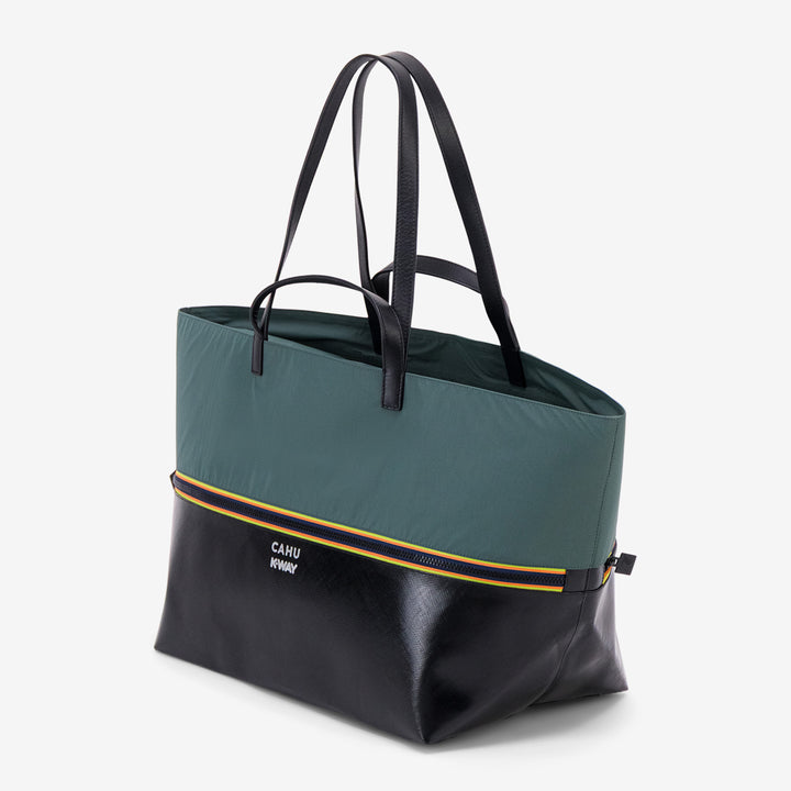 Borsa tote unisex nera e verde con PVC impermeabile e nylon 2