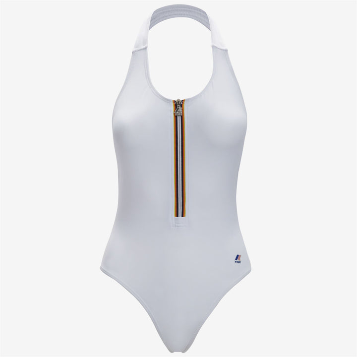 Grey White Women's Halterneck Quick-Dry Swimsuit with Zip 5