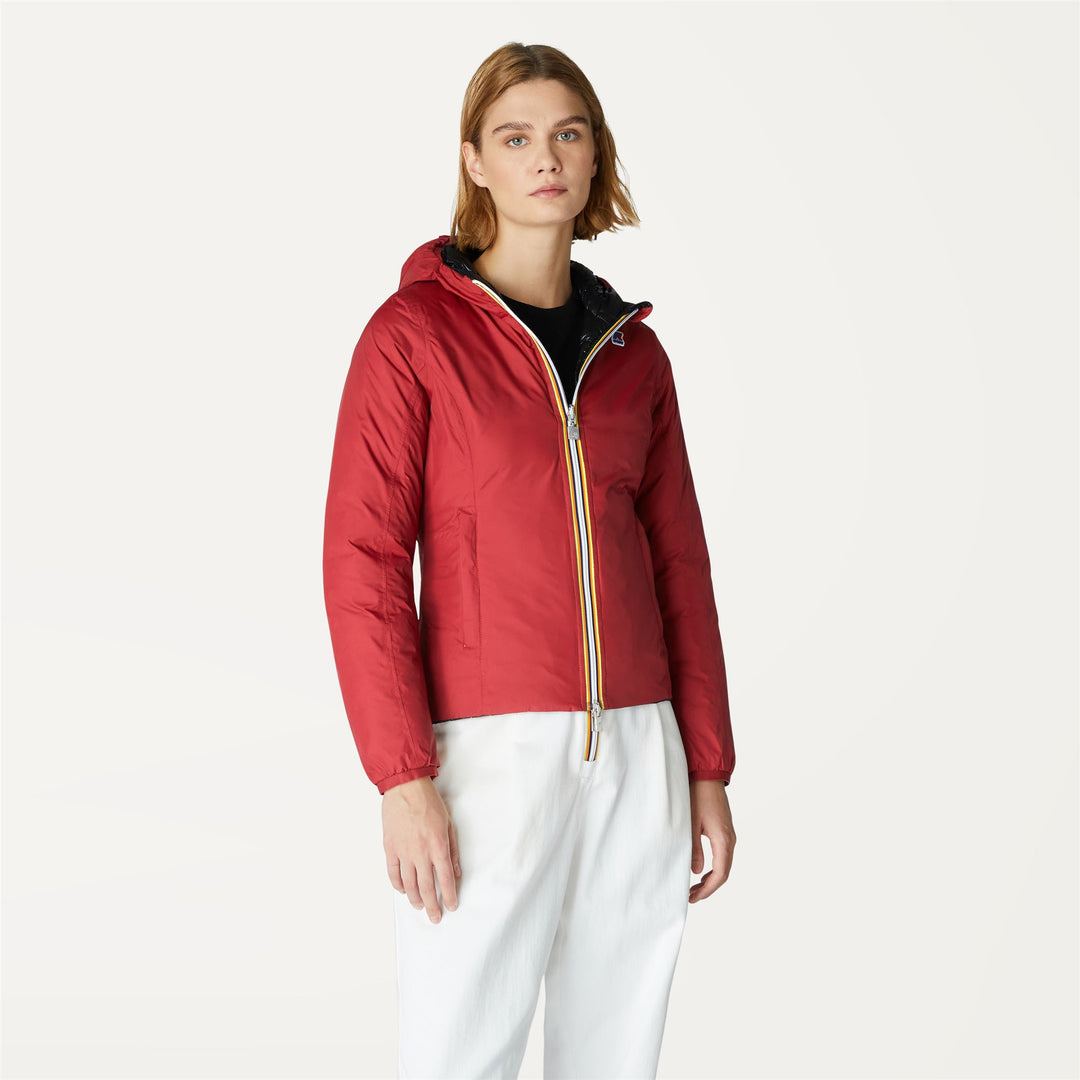 Red black Women's Reversible Down Insulated Short Jacket 01