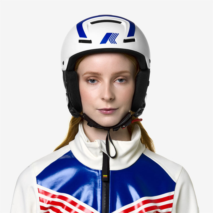 Grey Unisex Ski Helmet with Blue and Red Logos 2