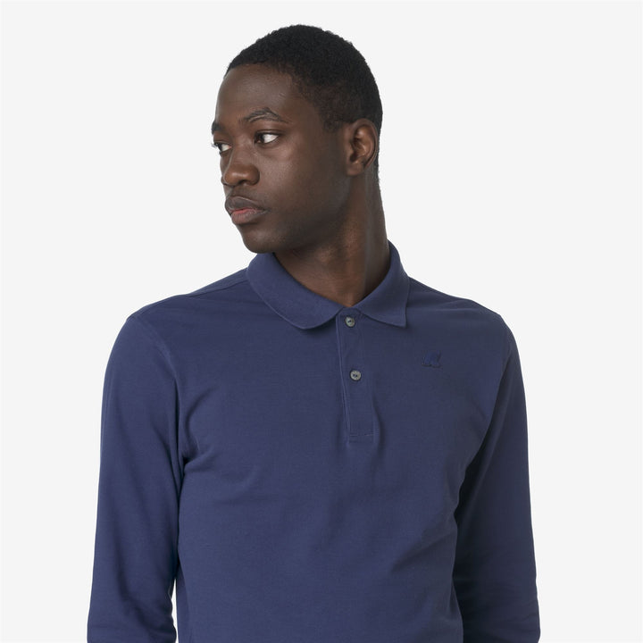 Camisa polo de manga larga slim fit para hombre azul cobalto 2