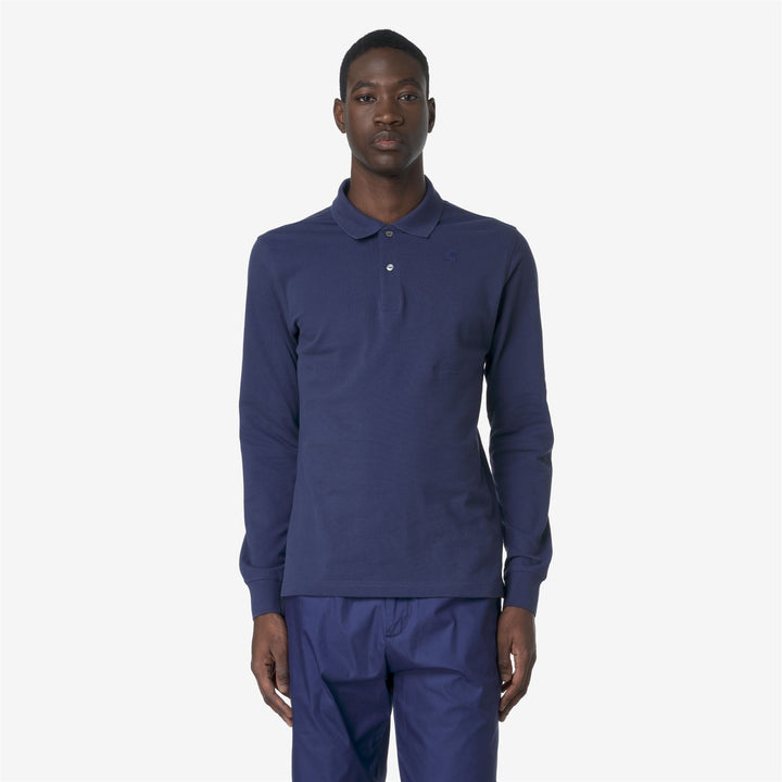 Camisa polo de manga larga slim fit para hombre azul cobalto 3