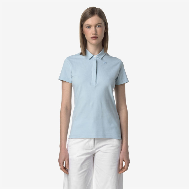 Camisa polo de piqué elástica azul bebé para mujer casual 1