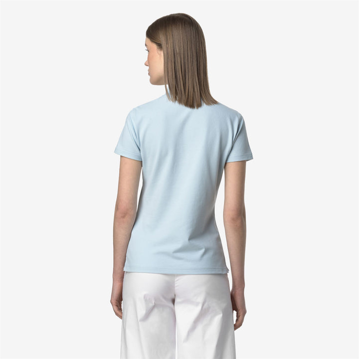 Camisa polo de piqué elástica azul bebé para mujer casual 3