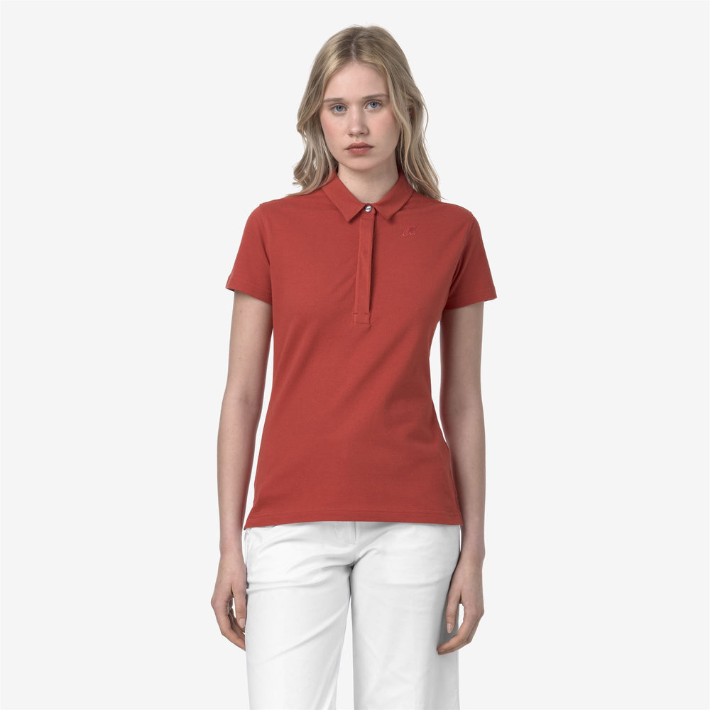 Brown red Women's Casual Stretch Piqué Polo Shirt 02