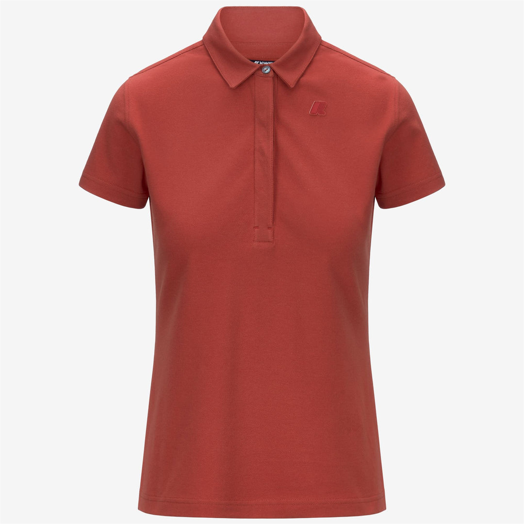 Camisa polo de piqué elástica casual para mujer marrón rojizo main