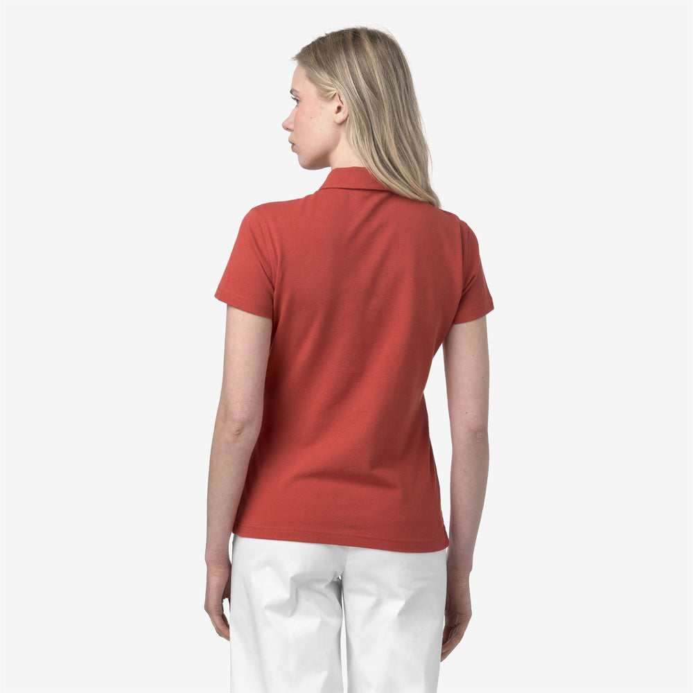 Camisa polo de piqué elástica casual para mujer marrón rojizo 02