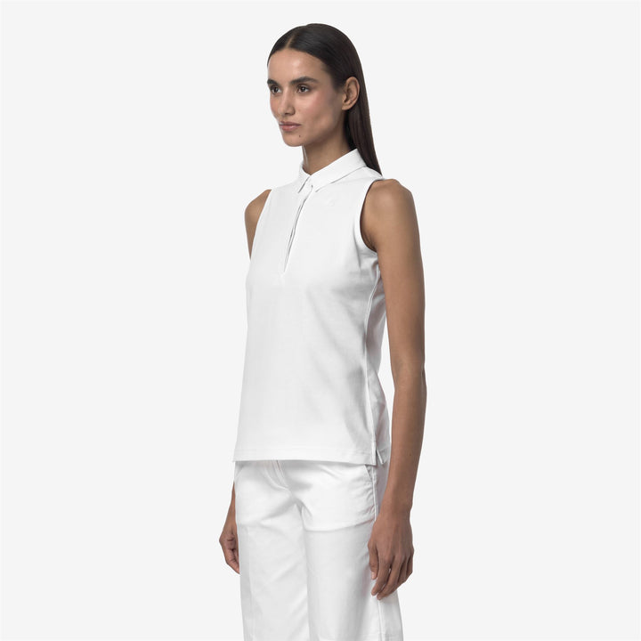 Camisa polo de piqué elástica gris y blanca para mujer casual 2
