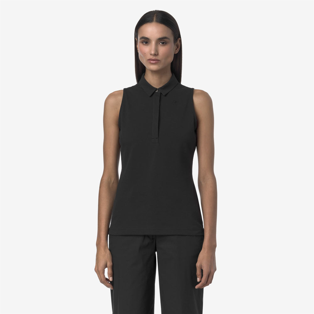 Black Grey Women's Sleeveless Stretch Piqué Polo Shirt 02