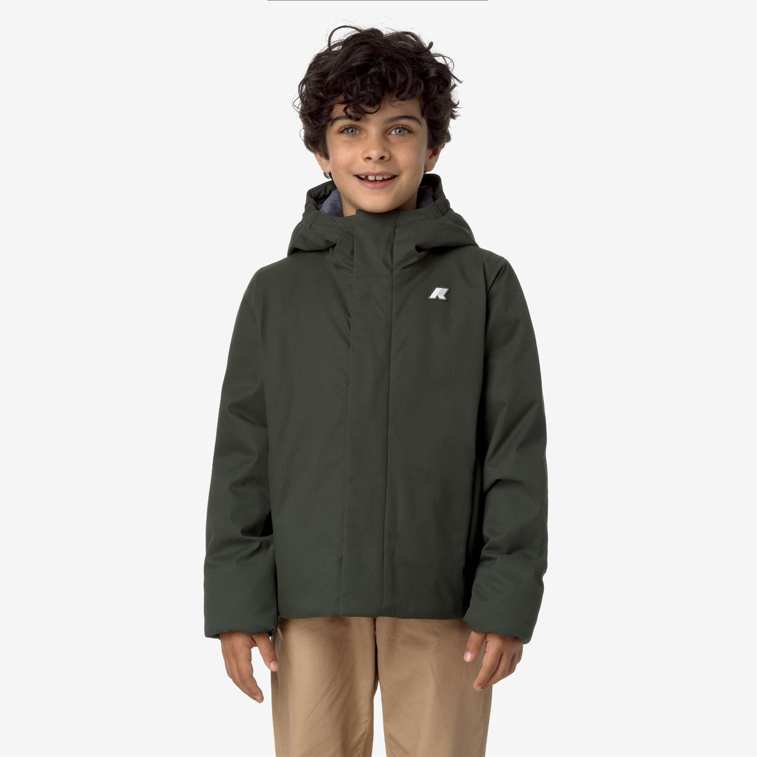 Grey Green Boys' Warm Short Jacket with Water-Resistant Fabric main