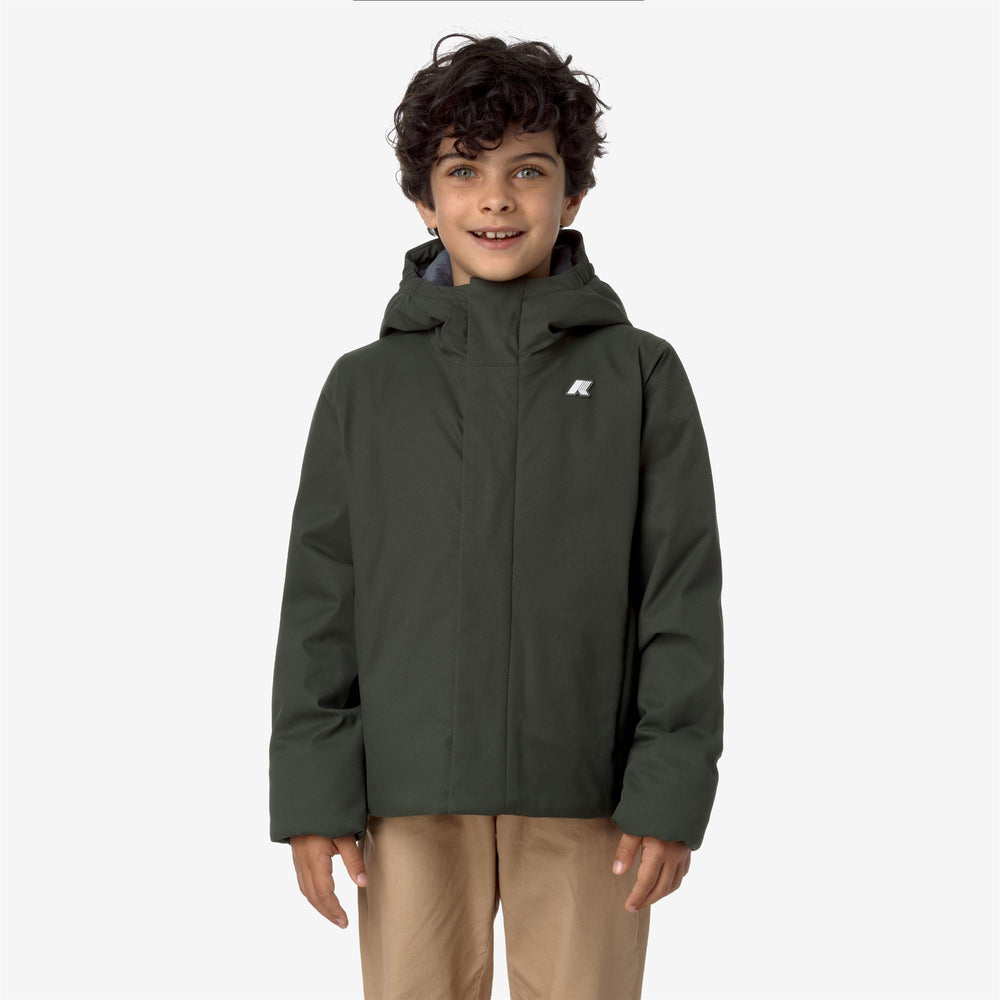 Grey Green Boys' Warm Short Jacket with Water-Resistant Fabric 02