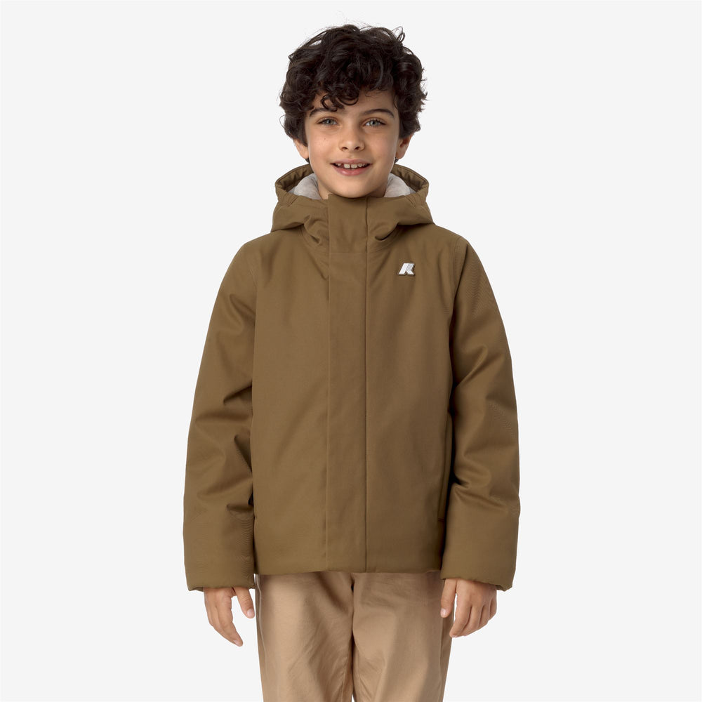 Beige Green Boy's Warm Short Jacket with Water and Wind Protection 02