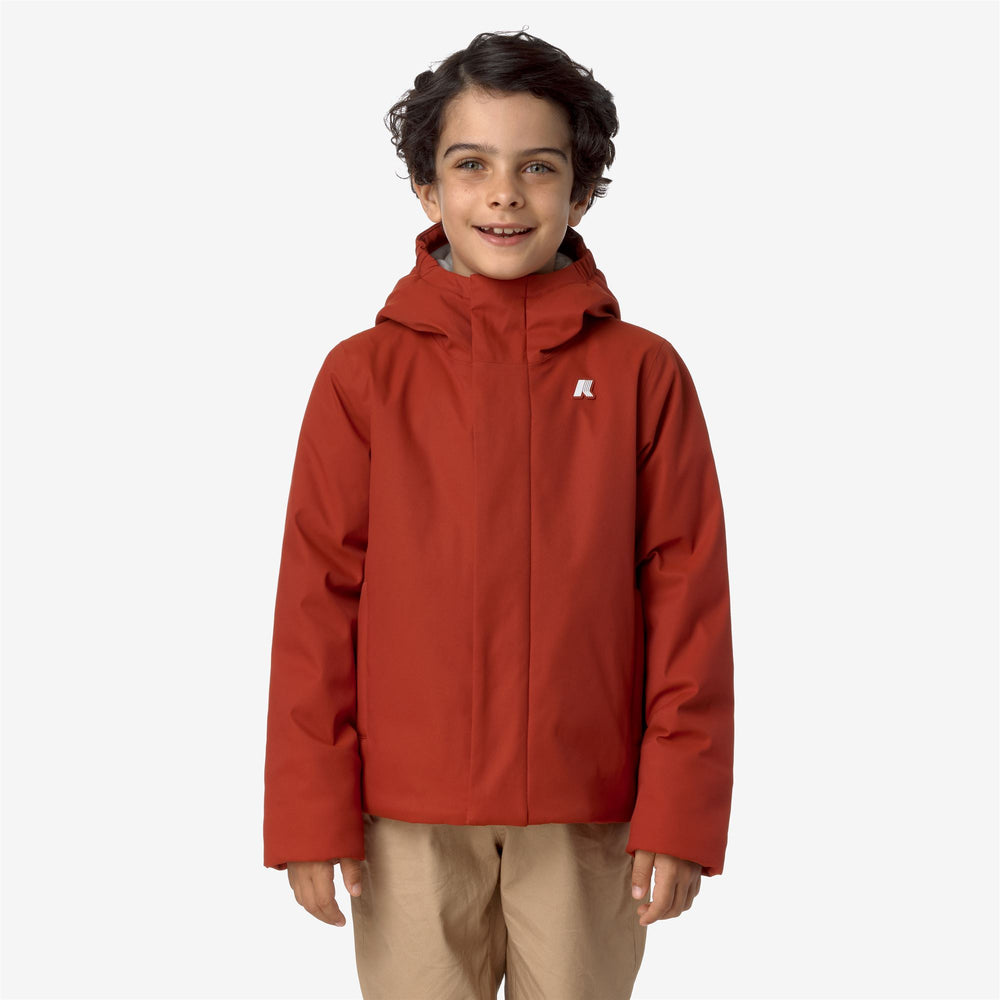 Red Grey Boy's Warm Short Jacket with Water-Resistant Fabric 02