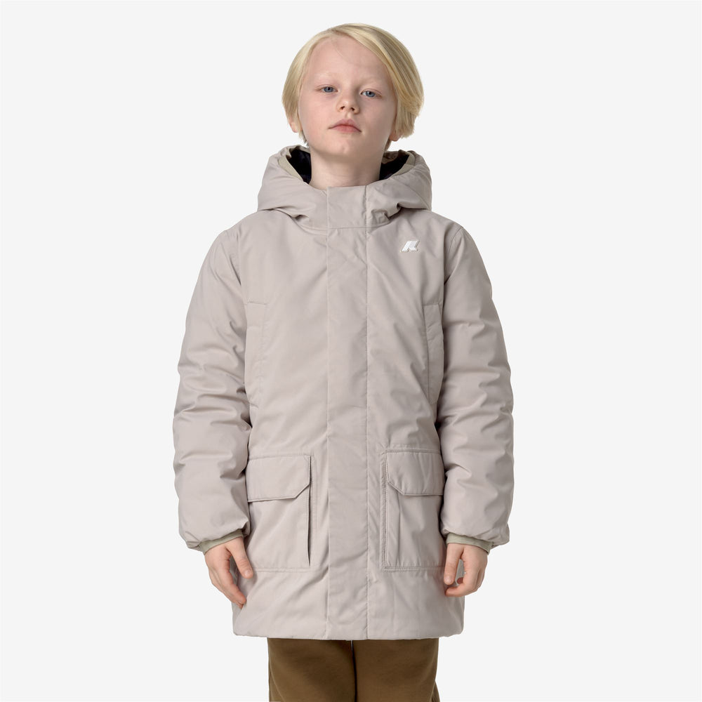 Beige Blue Boys Cold Weather 3/4 Length Jacket with Down Insulation 02