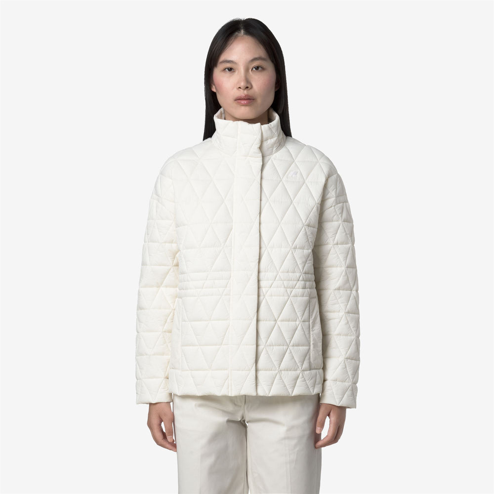 White Women's Mid-Length Quilted Jacket with Primaloft Padding 02